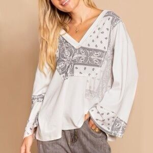 POL Bandanna Patchwork Paisley Boho Top Sz M